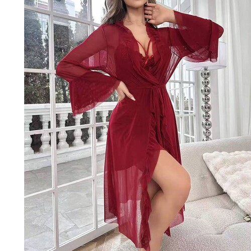 2026 Lace Temptation Strap Skirt Perspective Mesh Pajama Thi