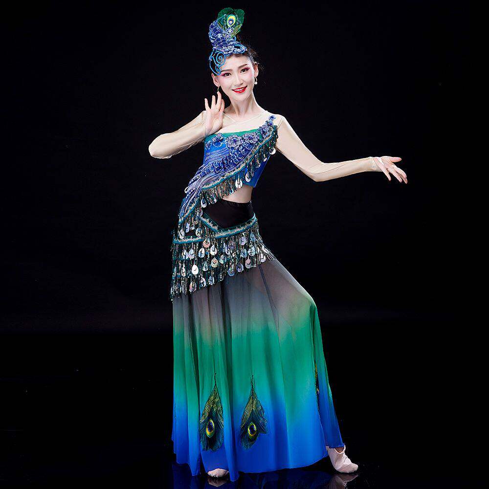 菲凡新娘成人鱼尾傣族舞亮片孔雀舞蹈演出舞台服装新款套装裙子女图片