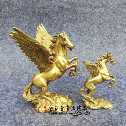 纯铜天马摆件招财铜马飞马立马马到功成客厅吉祥物中式金属工艺品