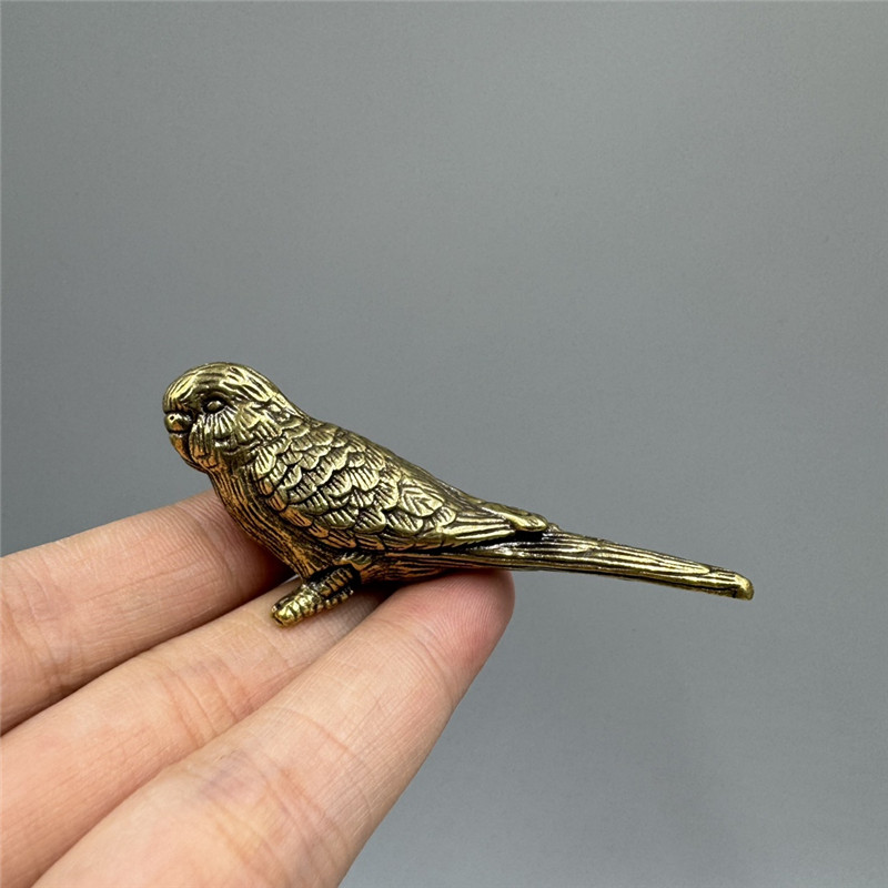 招财手把件小鸟茶宠纯铜装饰中式