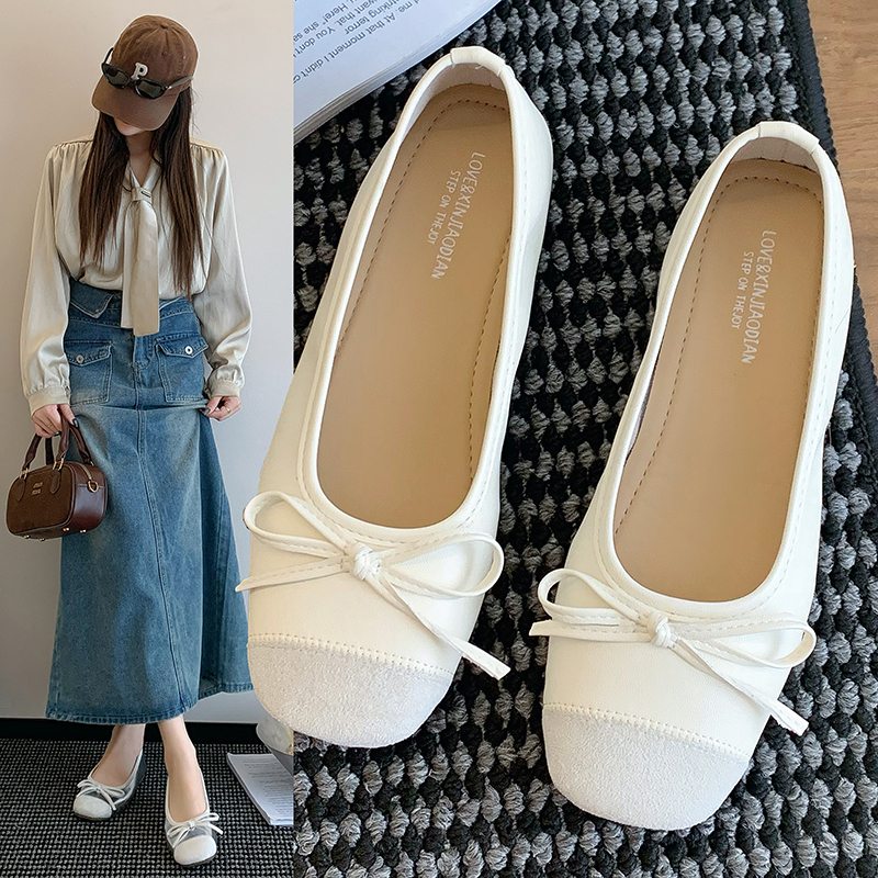 法式蝴蝶结圆头芭蕾舞鞋仙女鞋平底温柔晚晚鞋夏季新款女士小单鞋