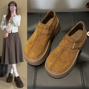 厚底增高全包加绒勃肯鞋女2026春季新款复古一脚蹬配裙子博肯单鞋