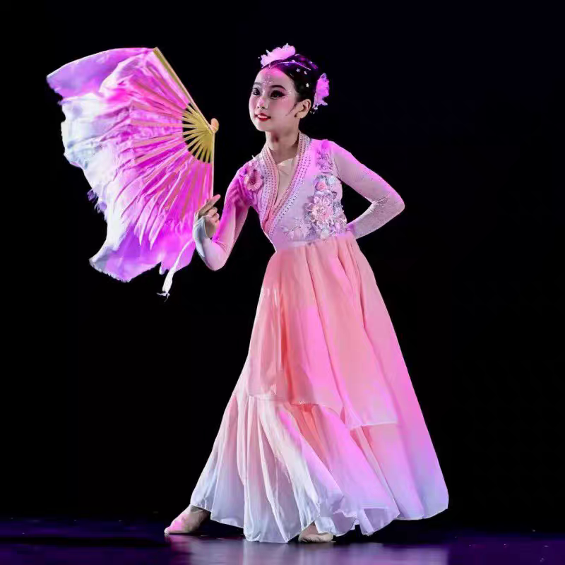 清庭云月女童古典舞玉蝶幽香舞蹈服那时花开动京城桃花流水表演服