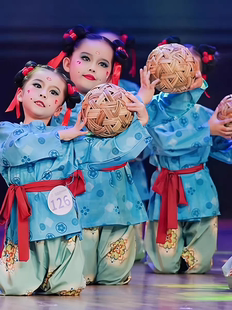 新款少儿古典舞蹴鞠乐舞蹈演出服古装汉服男女童稚子乐领袍表演服