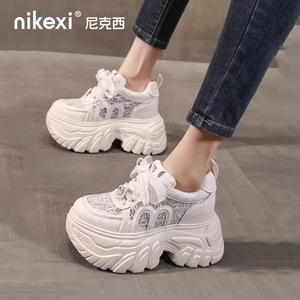 尼克西薄款透气老爹鞋女春夏季厚底小个子内增高运动休闲网面鞋