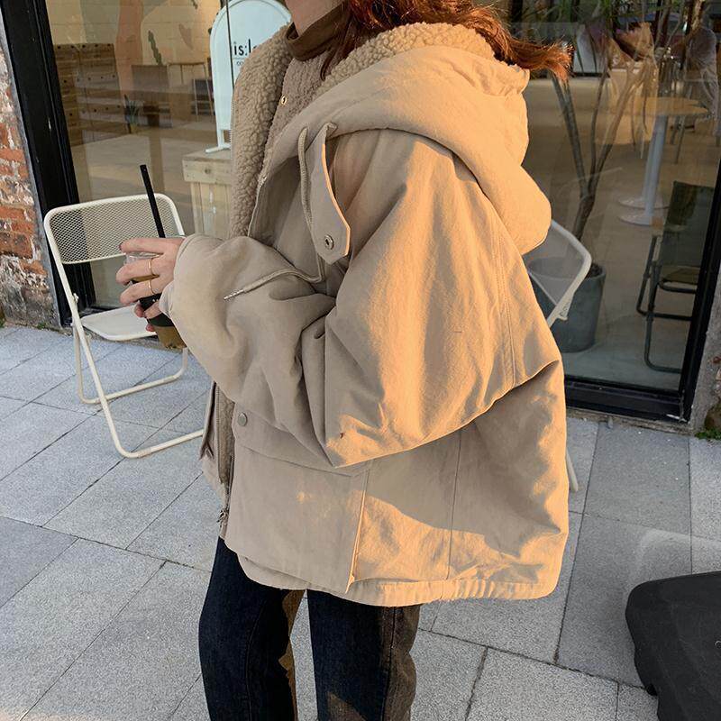 保暖气质两面穿羊羔毛外套女学生装新款春秋BF宽松百搭连帽外套