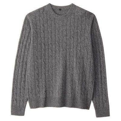 thumbnail for Autumn/Winter Classic Cable Crewneck Sweater Cable Knit Crewneck Sweater D