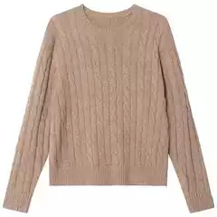 Cable-Knit Wool-Cashmere Jumper Men's Crew Neck Wool Twist Long Sleeve C
