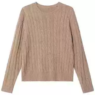 Cable-Knit Wool-Cashmere Jumper Men's Crew Neck Wool Twist Long Sleeve C