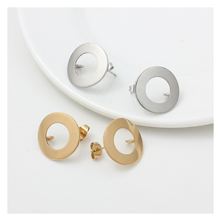 316钛钢中空弧面圆耳钉不过敏不掉色不锈钢真空镀18K金耳饰配件
