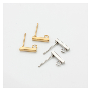 不掉色不锈钢钛钢镀18K金T形耳钉时尚高端手工耳饰材料DIY配件