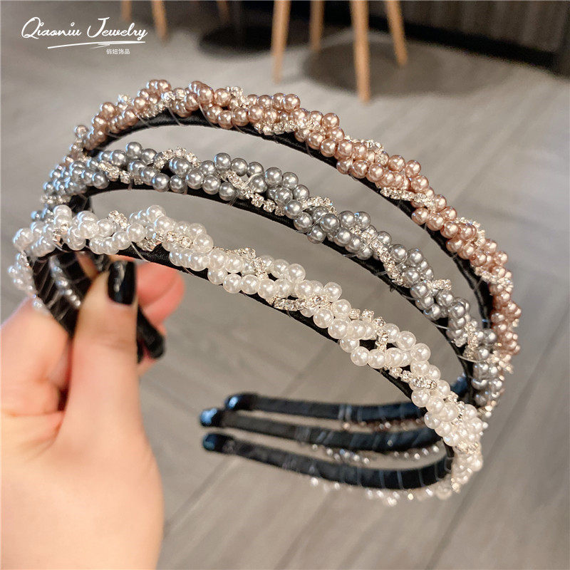 简约气质水钻甜美珍珠发箍编织辫子麻花头箍高级感发饰外出头饰