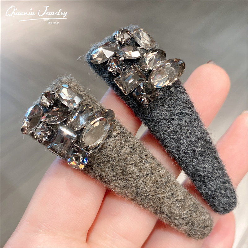 发夹女秋冬新款毛绒毛呢BB夹闪钻高级感侧边夹刘海夹精致百搭发饰