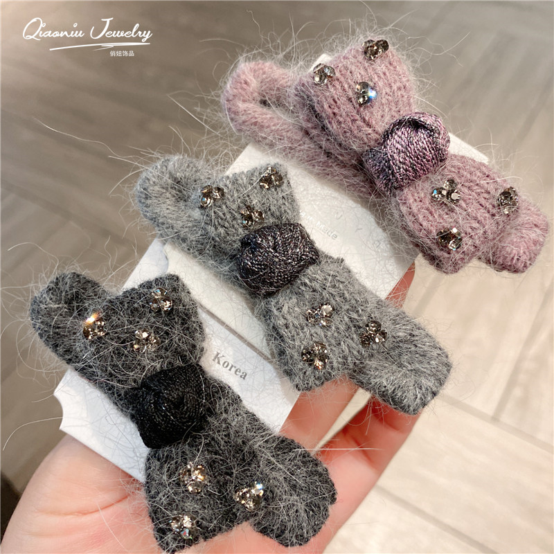 韩系毛线蝴蝶结鸭嘴夹秋冬百搭碎发整理侧边夹发夹女简约刘海夹子