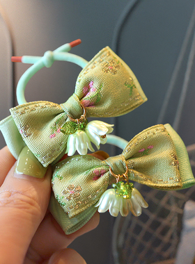 儿童古风头花小女孩扎辫子铃兰花布艺蝴蝶结头绳发圈绿色汉服头饰