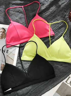 T字美背细带挂脖内衣女小胸性感美式吊带比基尼三角杯无钢圈文胸