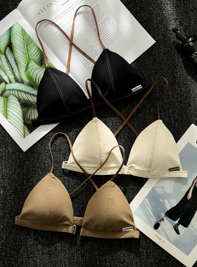 夏季前扣三角杯小胸聚拢内衣少女内搭外穿细肩带交叉美背文胸罩