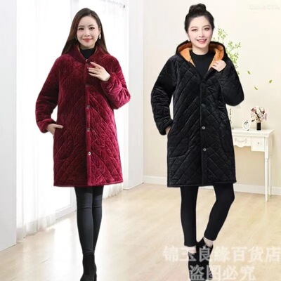 冬季加绒加厚大尺码妈妈棉服