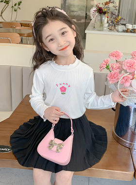 【欧姆熊专属】12193163 女童白色打底衫春秋款2025新款儿童内搭