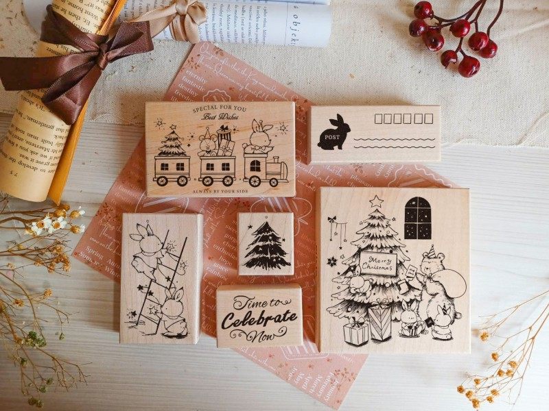 现货 台湾micia美日印章 圣诞小兔 圣诞节圣诞树 可爱兔子兔