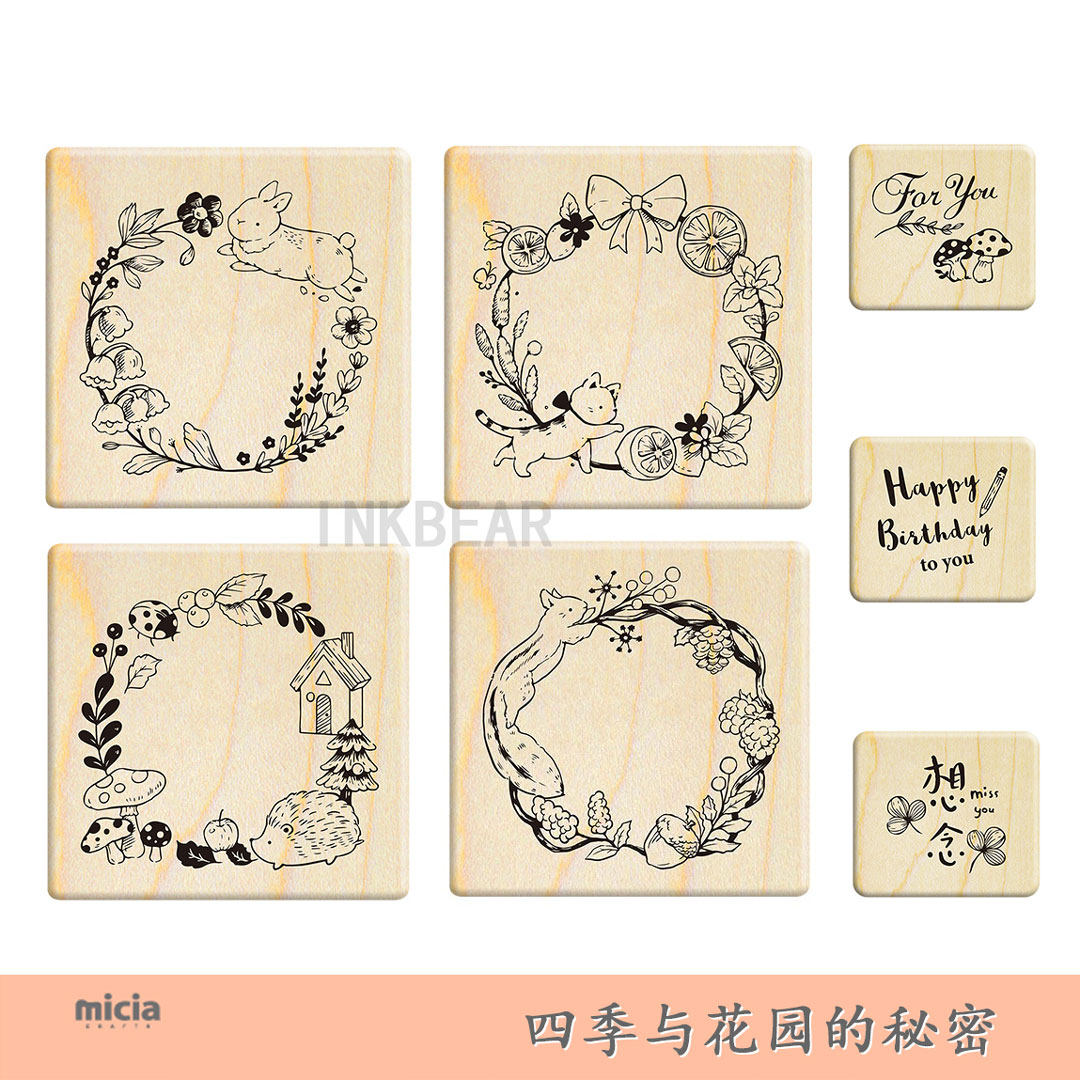现货 台湾 micia 美日木质印章 花园与四季的秘密 可爱动物 猫咪