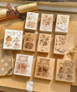 台湾micia美日 水彩网点印章套组 咖啡 手帐印章