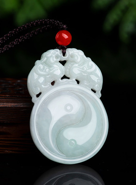 缅甸A货翡翠双貔貅平安扣，招财