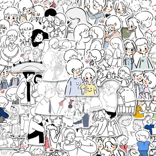 简笔画贴可爱情侣纸手账手机DIY