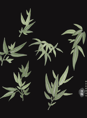 竹叶补丁刺绣布贴中式衣服贴布