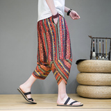 风棉麻萝卜裤男士七分裤花裤子夏季新款民族风哈伦裤K35P35，男装休闲裤，星座203-3