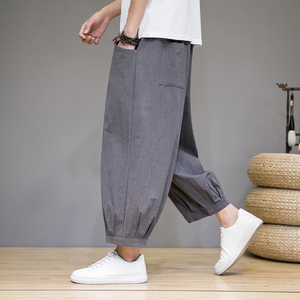 2024春夏新品九分裤风日系潮流大码灯笼裤棉麻萝卜裤FK20P45,男装休闲裤,星座203-3