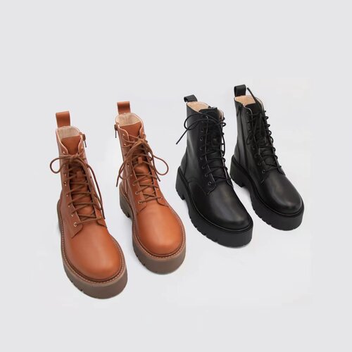 秋冬马丁靴真皮增高侧拉链靴