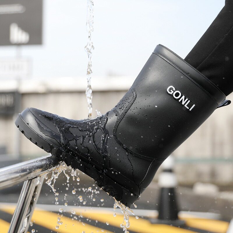 雨鞋男夏季中筒防滑水鞋外穿钓鱼水靴防滑工作鞋加绒保暖耐磨胶鞋