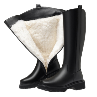 真皮加绒长靴女长筒靴高筒靴皮毛一体女鞋41一43大码靴子女靴羊毛