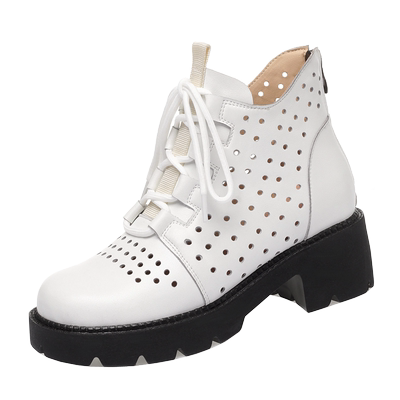 真皮厚底洞洞鞋新款网纱镂空女靴