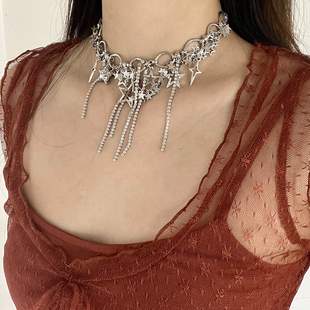 y2k千禧风辣妹项链镶钻星星链条流苏项链abg辣妹气质choker锁骨链