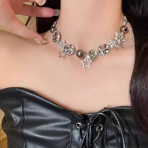 y2k辣妹项链星星重工choker项链abg辣妹配饰甜酷辣纽扣锁骨链