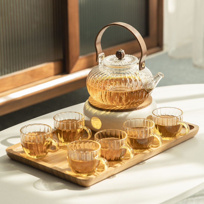 日式玻璃温茶壶加热底座蜡烛煮茶炉酒店餐厅花茶水果茶套装温茶器