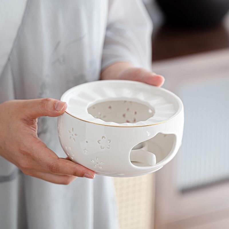 日式加热玻璃花茶壶娄空底座餐厅蜡烛加热花茶保温茶器陶瓷温茶炉