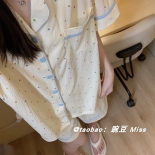 薄 夏季 甜美清新波点短袖 睡衣女韩版 日系网红高级感夏天家居服套装