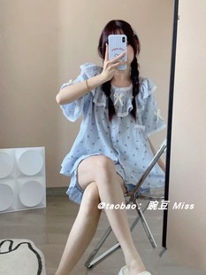 可爱碎花短袖 两件套少女家居服 睡衣女甜美娃娃领薄款 ins日系短裤