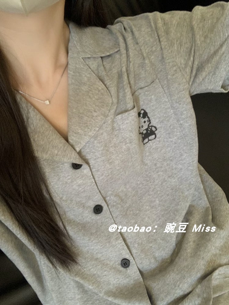 韩版卡通可爱凯蒂猫睡衣女春秋季新款薄款开衫长裤少女家居服套装