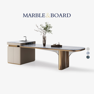 轻奢岛台餐桌一体可伸缩家用带水槽高级感大理石倒台 Mobeier