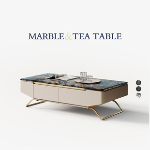 大理石茶几轻奢高端家用客厅方形实木天然奢石茶几桌 Mobeier