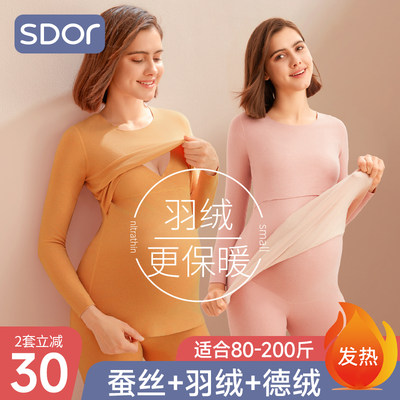 孕妇保暖内衣套装哺乳期秋衣秋裤孕期产后喂奶睡衣德绒打底月子服