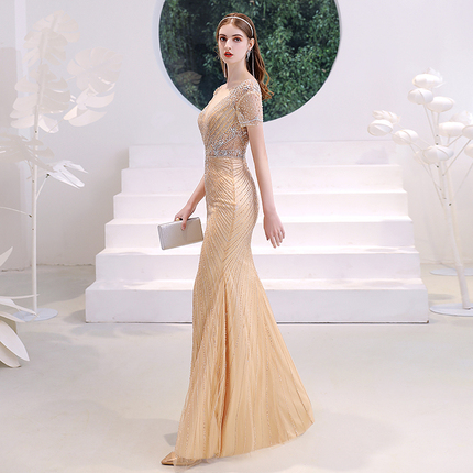 Elite golden evening dress, skirt, "fish tail" cut