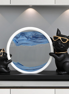 沙漏流沙画摆件轻奢简约现代客厅玄关酒柜电视柜狗装饰品生日礼物