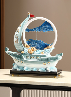 新家乔迁礼物一帆风顺帆船流沙画摆件