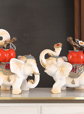 新家乔迁礼物 事事如意财福大象摆件一对创意家居