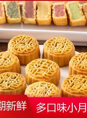 独立包装多口味迷你小月饼软皮五仁豆沙哈密瓜凤梨